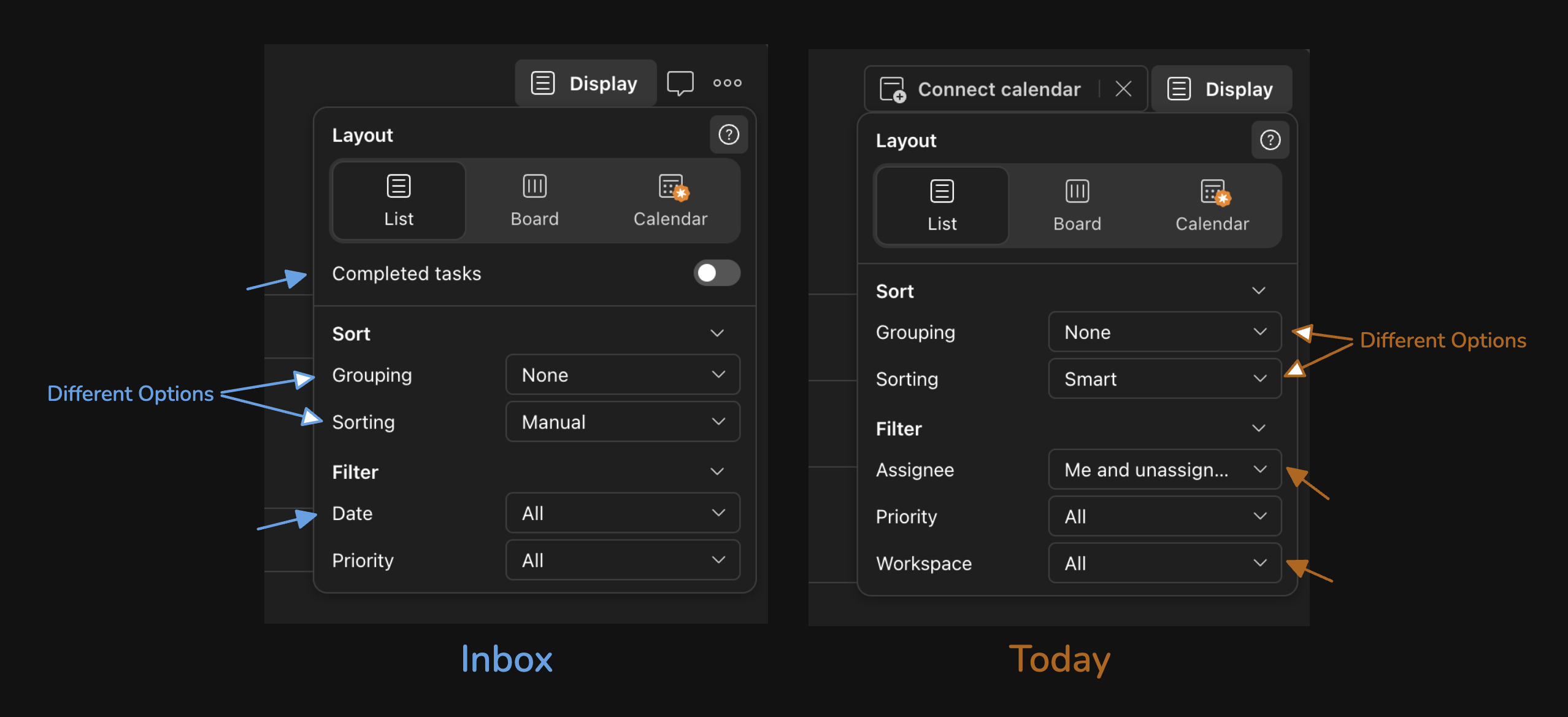 Todoist View Settings: Inbox vs Today